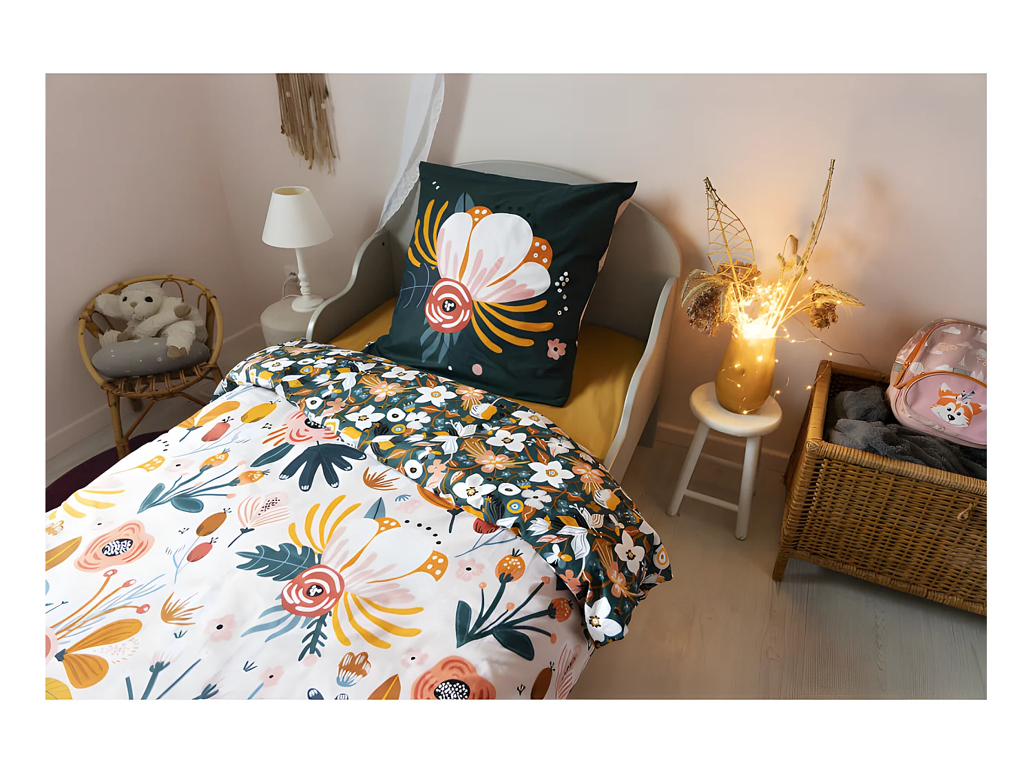 Parure de couette 140 x 200 "Minots" Réversible 100% Coton / 57 Fils/cm²