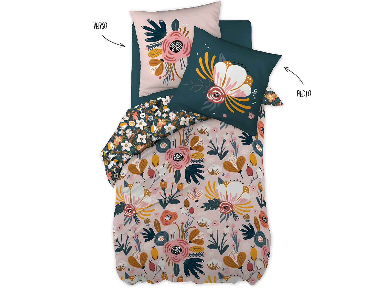 Parure de couette 140 x 200 "Minots" Réversible 100% Coton / 57 Fils/cm²