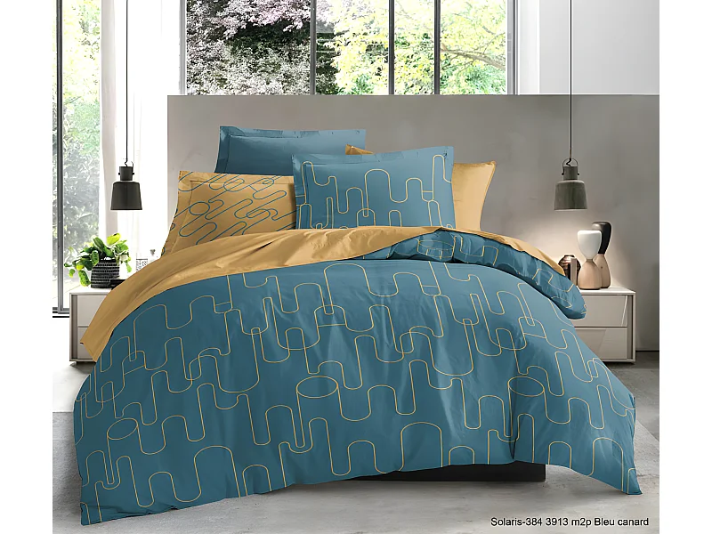 Pack complet Solaris Blue housse de couette pour lit 140 x 190 cm 100% coton / 57 fils/cm²
