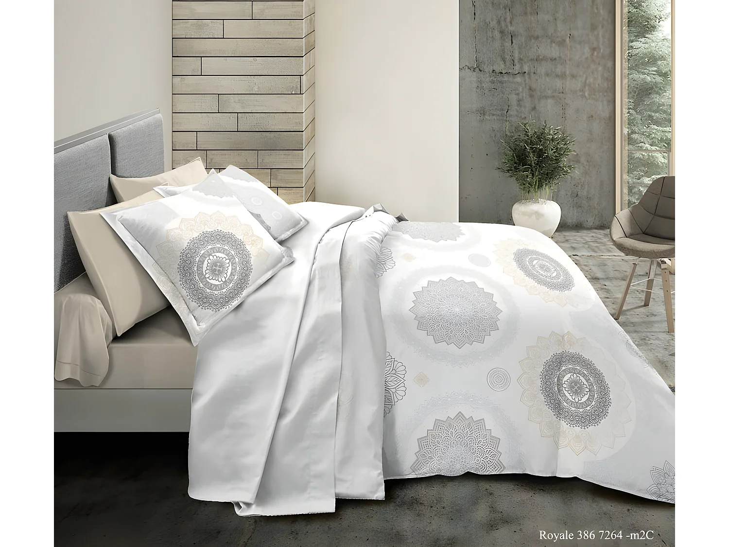 Pack complet Royale housse de couette pour lit 180 x 200 cm "King size" 100% coton / 57 fils/cm²