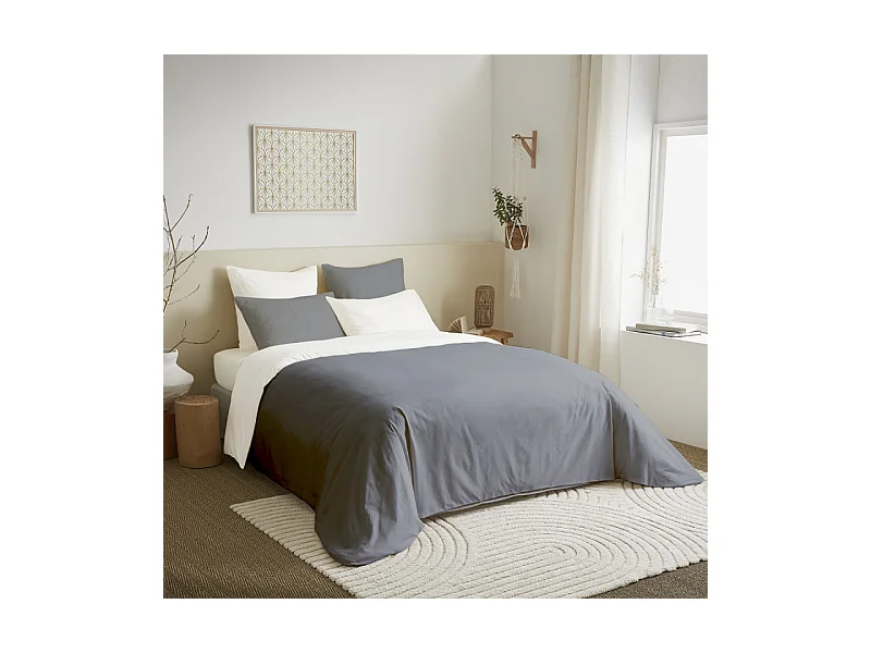 Pack complet 6 pièces Anthracite/Blanc réversible housse de couette pour lit 160 x 200 cm
