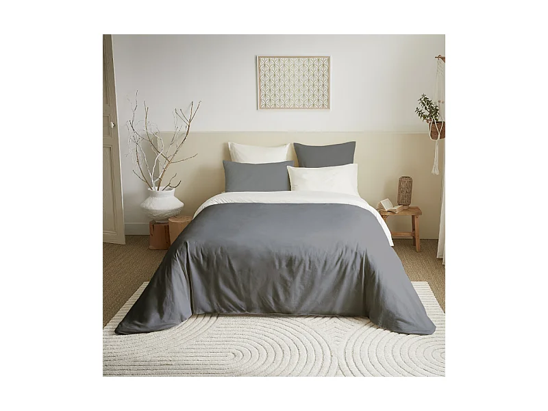 Pack complet 6 pièces Anthracite/Blanc réversible housse de couette pour lit 160 x 200 cm