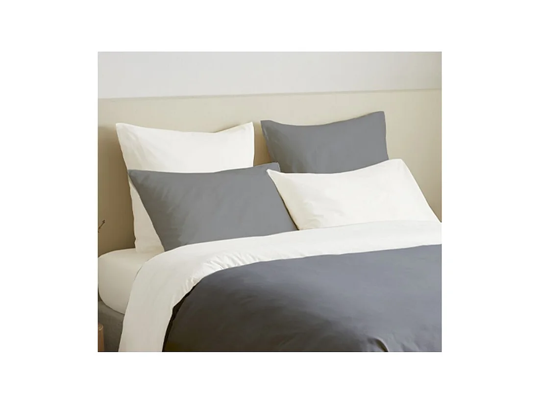 Pack complet 6 pièces Anthracite/Blanc réversible housse de couette pour lit 160 x 200 cm