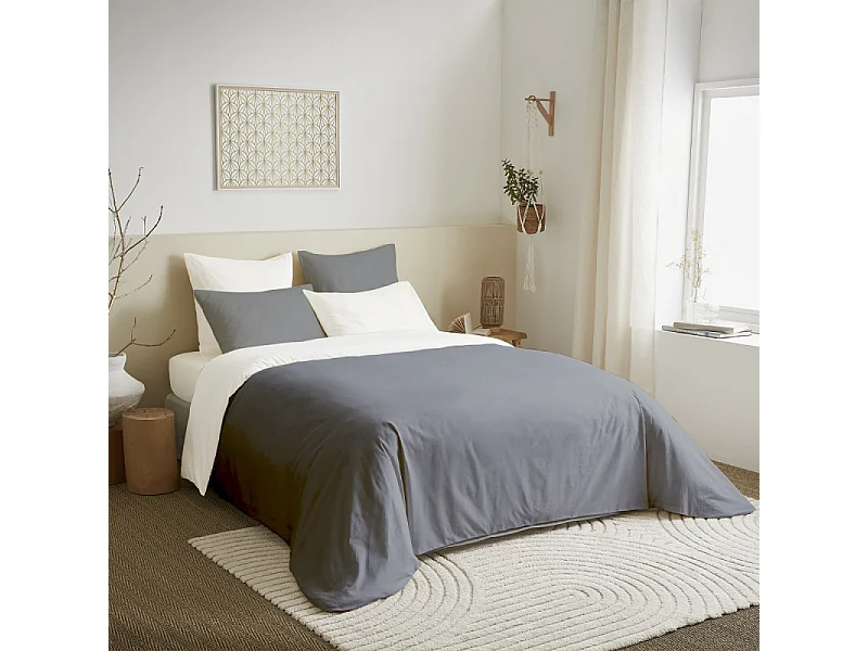 Pack complet 6 pièces Anthracite/Blanc réversible housse de couette pour lit 160 x 200 cm