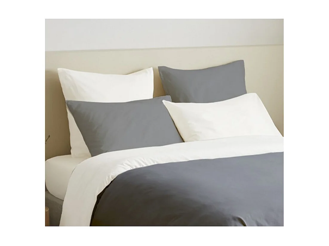 Pack complet 6 pièces Anthracite/Blanc réversible housse de couette pour lit 160 x 200 cm