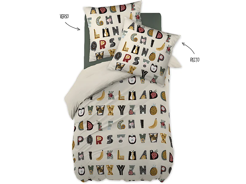 Parure de couette 140 x 200 "Minots" Réversible 100% Coton / 57 Fils/cm²