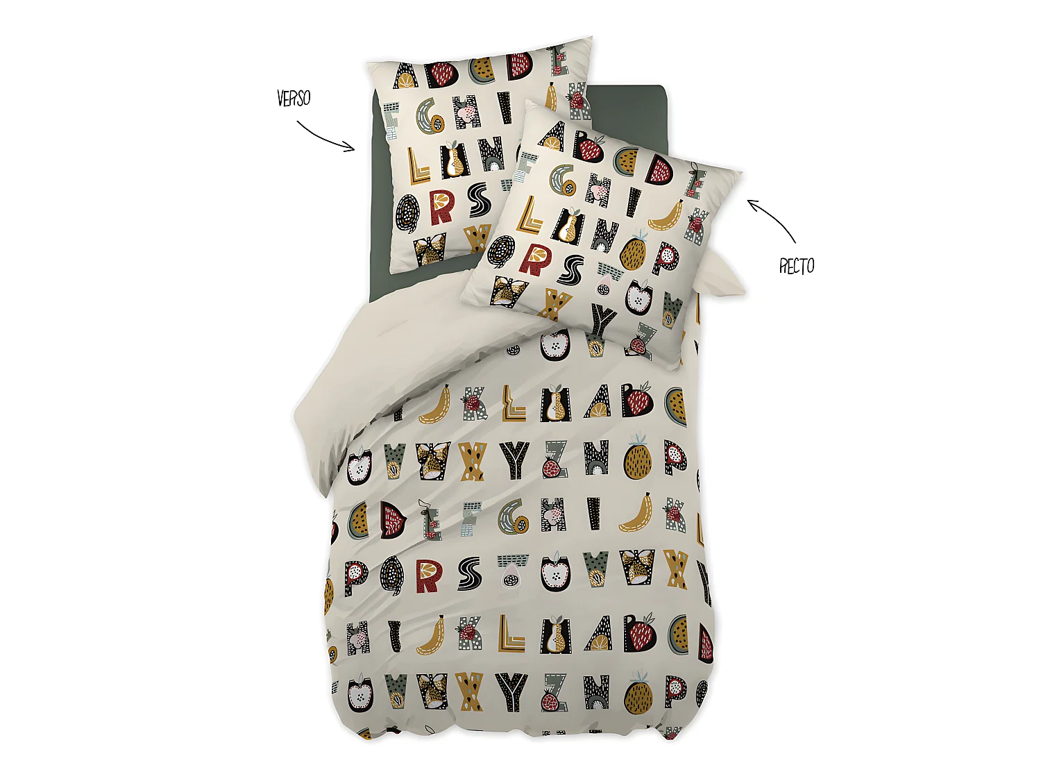 Parure de couette 140 x 200 "Minots" Réversible 100% Coton / 57 Fils/cm²