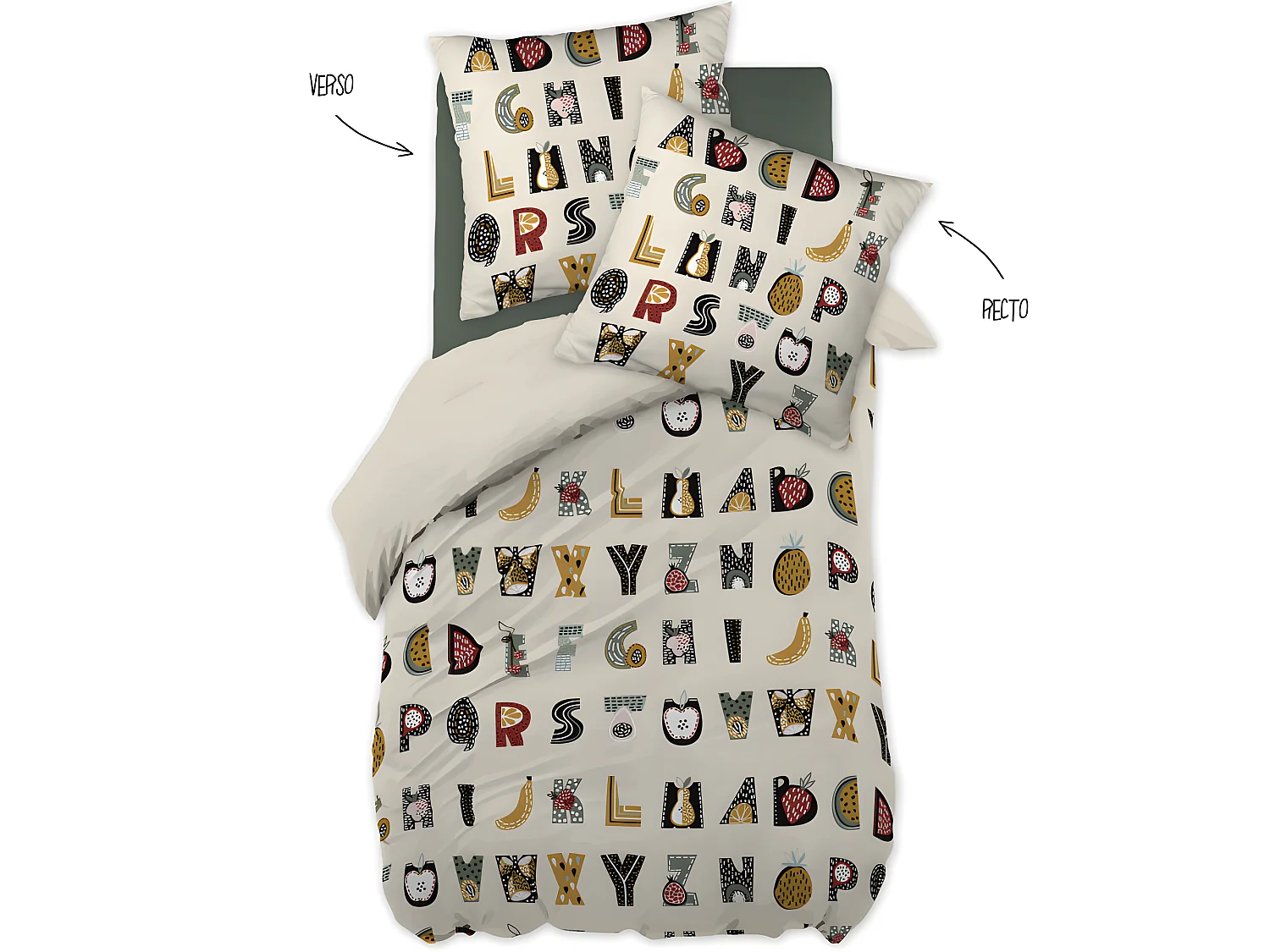 Parure de couette 140 x 200 "Minots" Réversible 100% Coton / 57 Fils/cm²