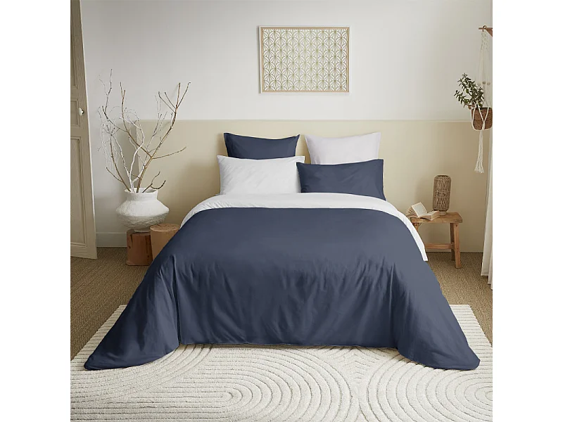 Pack complet 6 pièces Marine/Blanc réversible housse de couette pour lit 140 x 190 cm