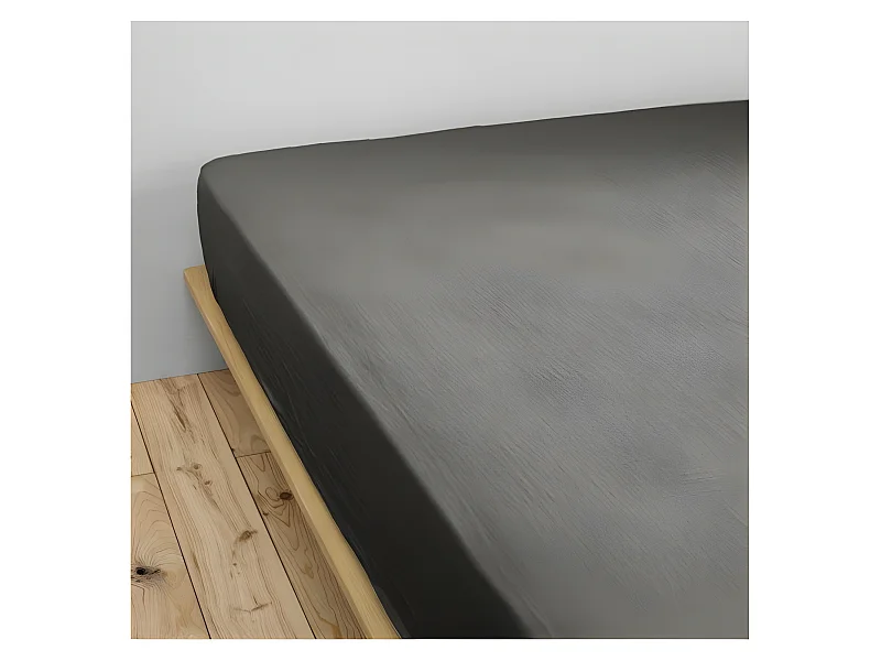 Drap housse "Gaze de Coton" - Gaïa Granit - 180 x 200 cm bonnet de 30 cm
