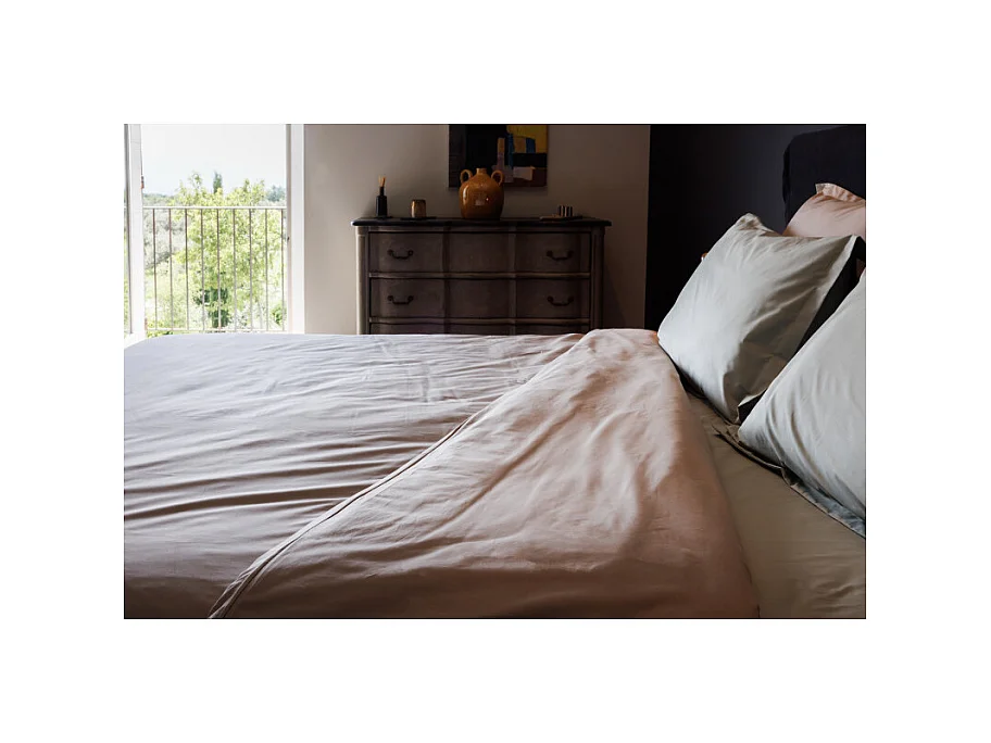 Drap housse percale pur coton peigné longues fibres 80 fils/cm² avec bonnet de 35 cm Vent du sud