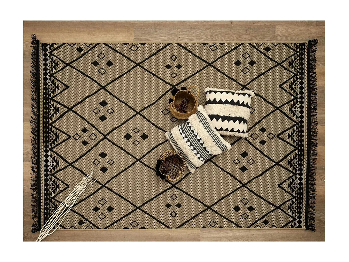 Tapis Mumbai Jute 150x200cm Marron, Noir
