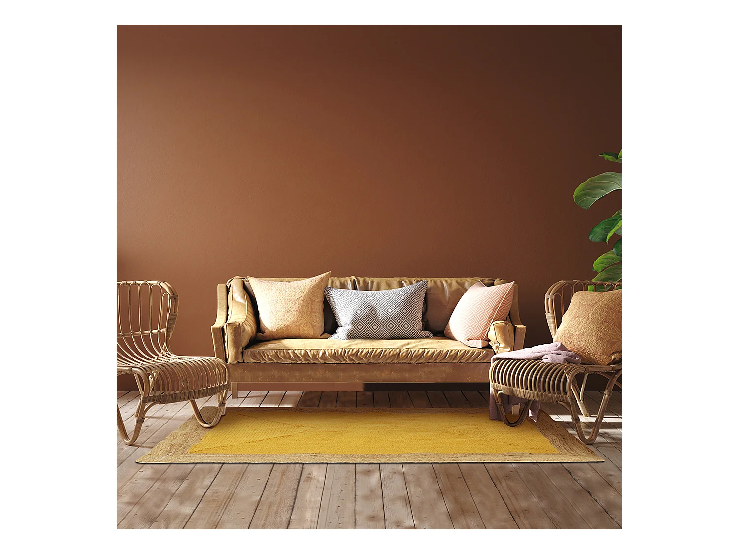 Tapis Jute Coton Moutarde 120x170cm Multicolore