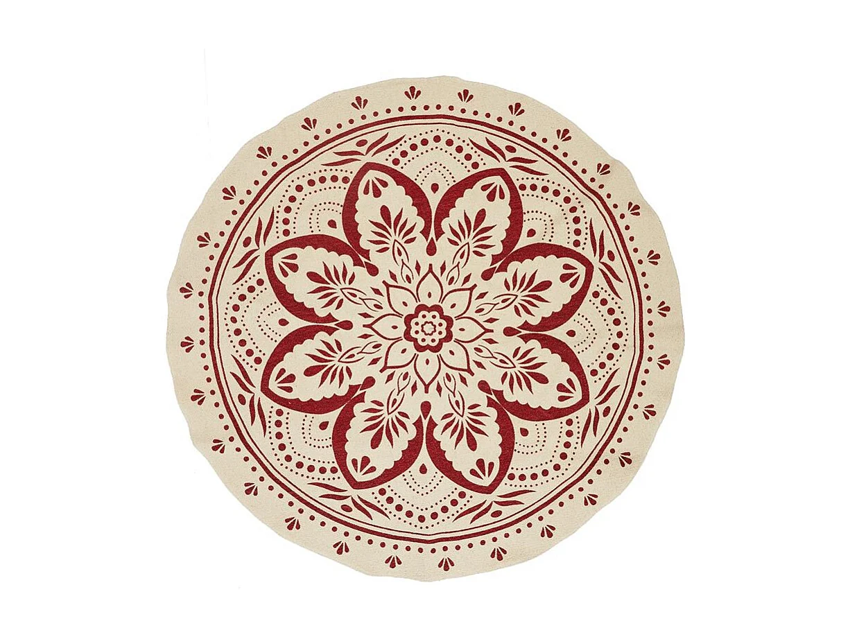 Tapis Rond Imprime Mandala Terracotta 120cm Rouge, Marron