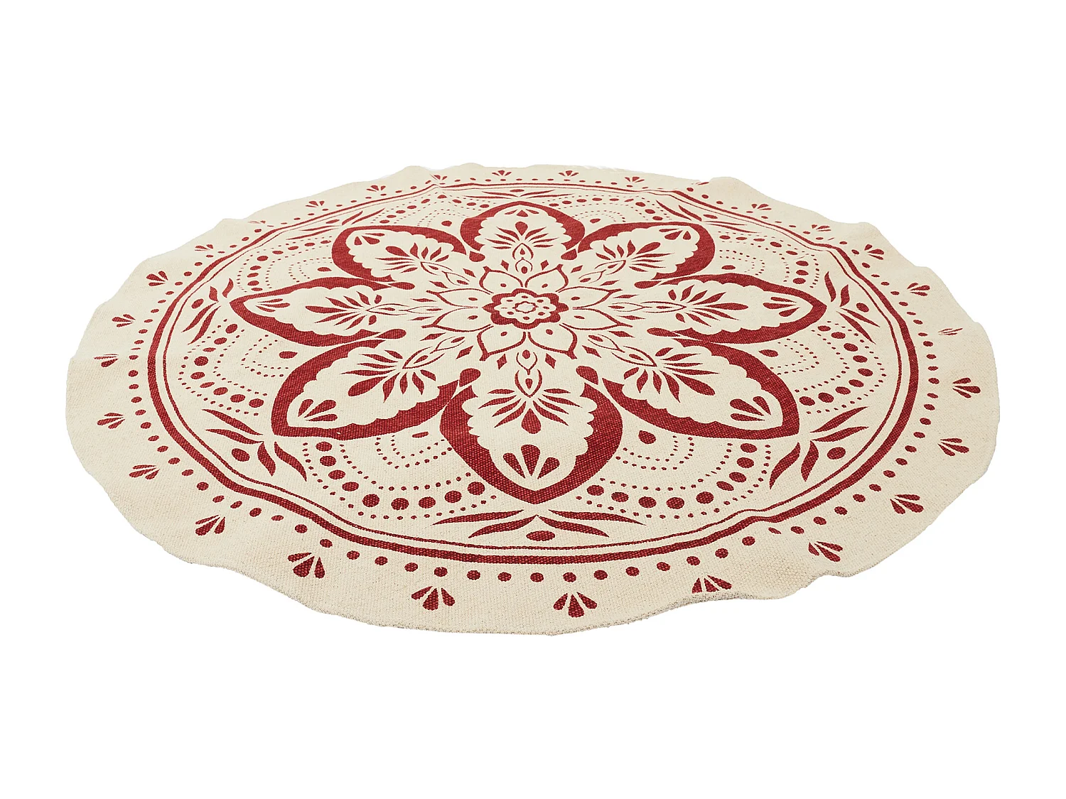 Tapis Rond Imprime Mandala Terracotta 120cm Rouge, Marron