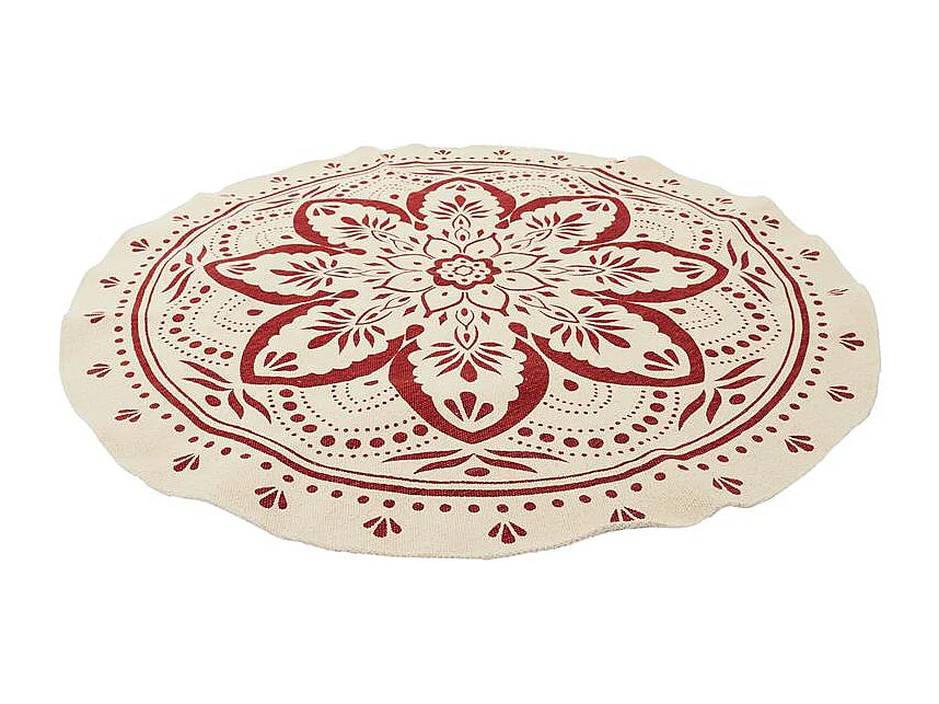 Tapis Rond Imprime Mandala Terracotta 120cm Rouge, Marron
