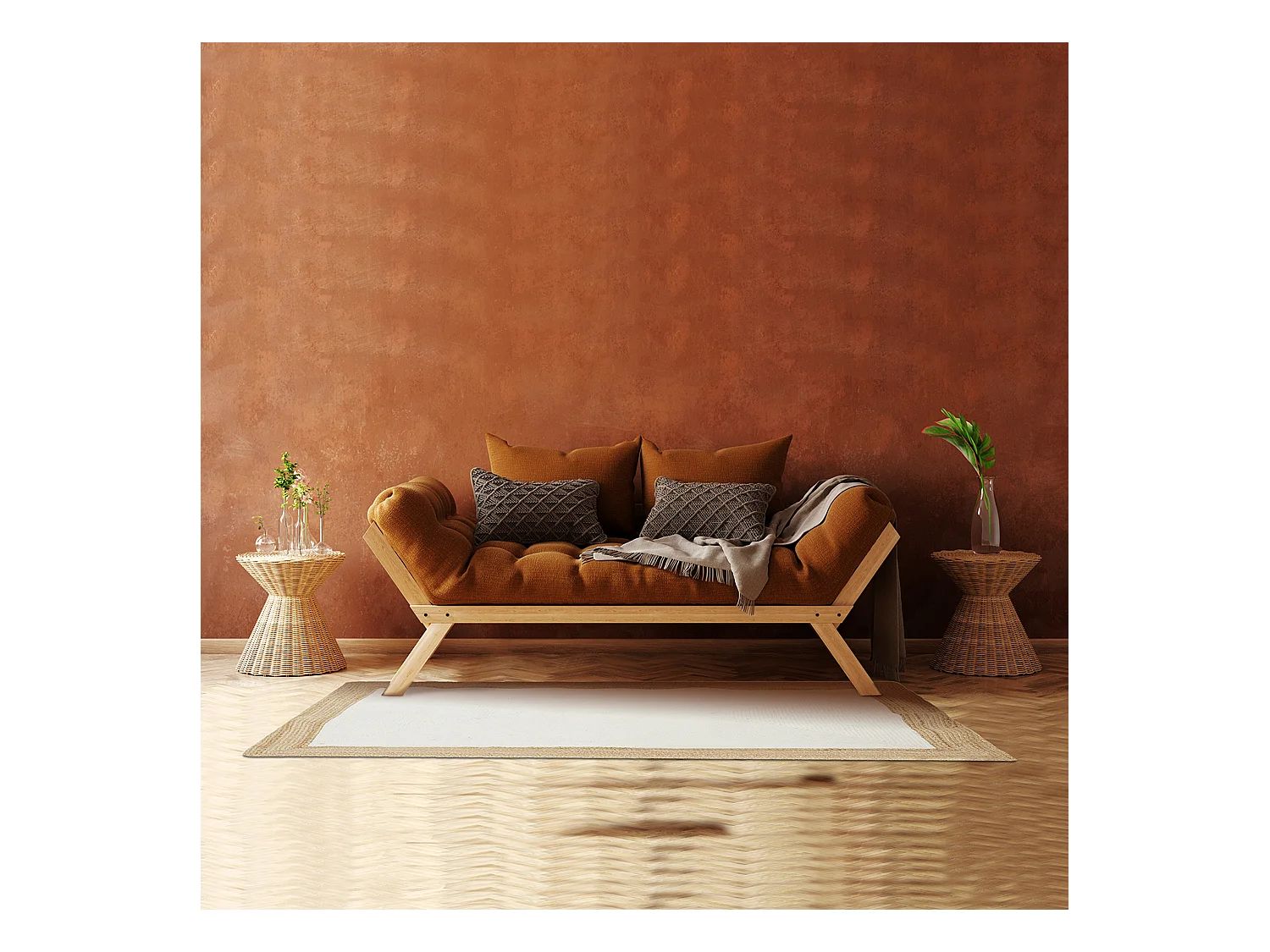 Tapis Jute Coton Ecru 120x170cm Beige, Marron