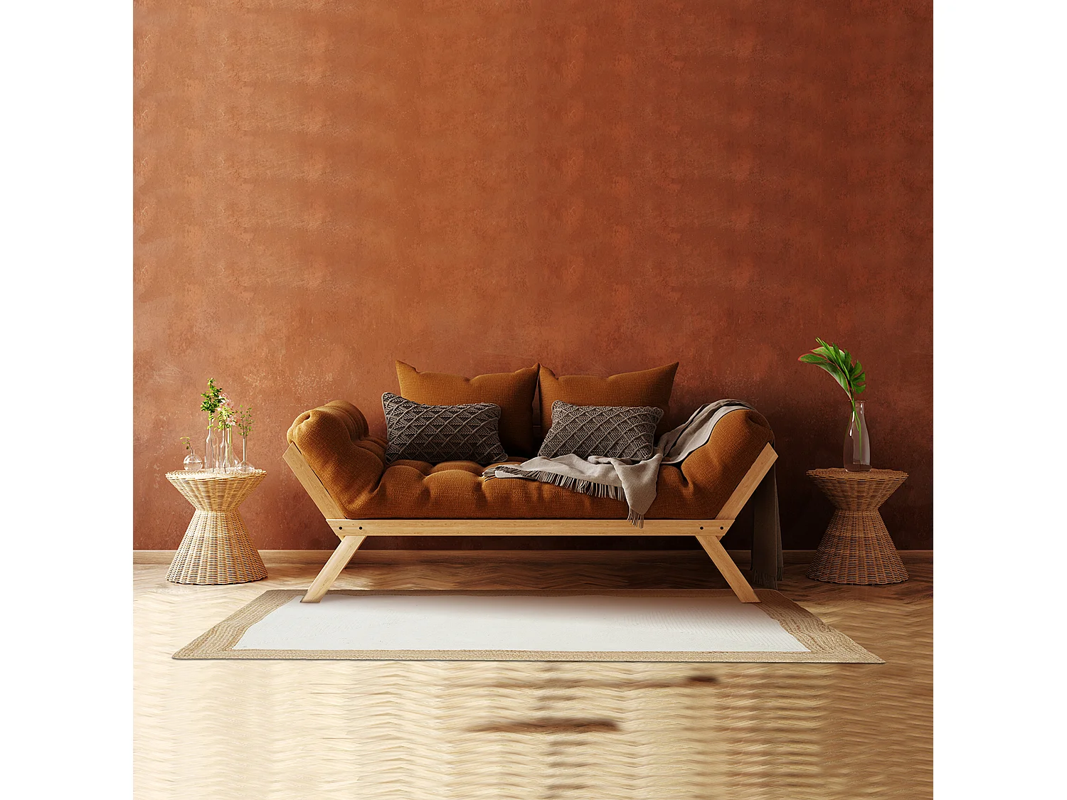 Tapis Jute Coton Ecru 120x170cm Beige, Marron