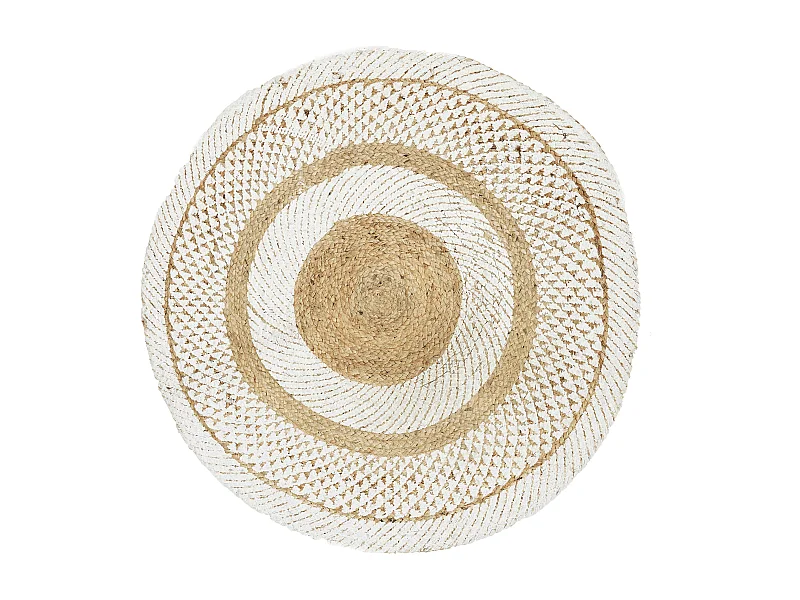 Tapis Rond Jute Imprime Blanc 90cm Beige, Blanc