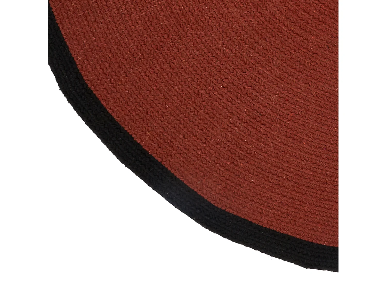 Tapis Rond Coton Terracotta Bord Noir 120cm Rouge