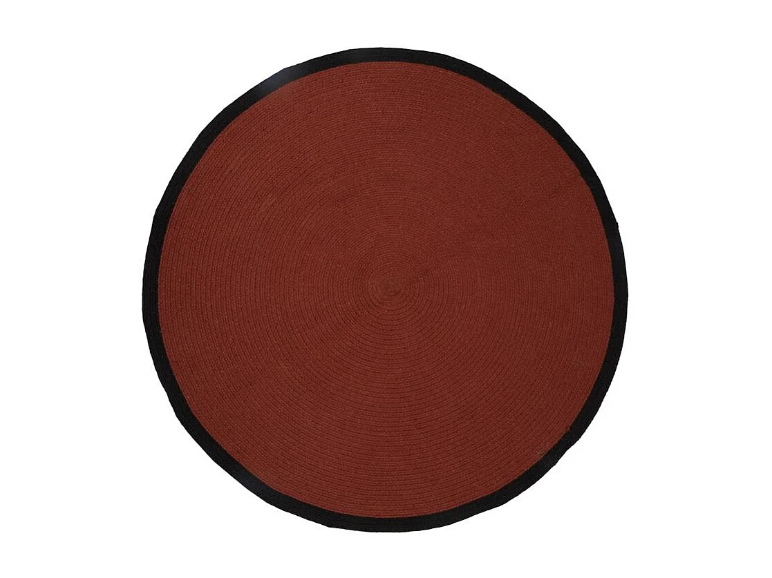 Tapis Rond Coton Terracotta Bord Noir 120cm Rouge