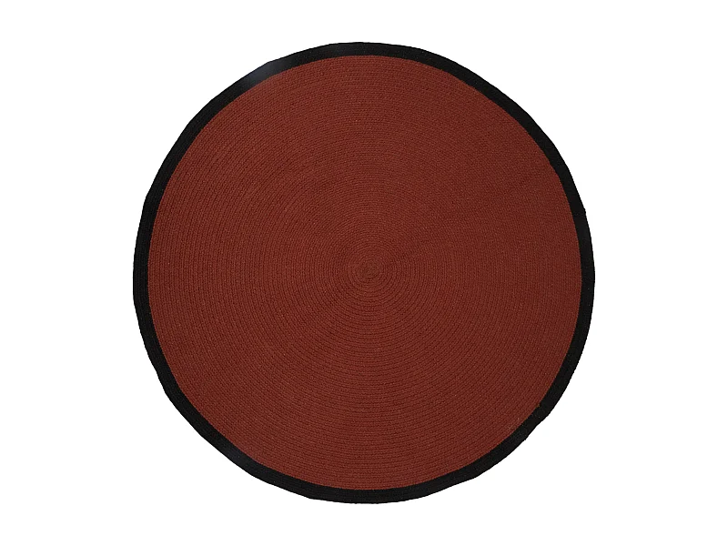 Tapis Rond Coton Terracotta Bord Noir 120cm Rouge