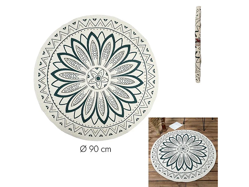 Tapis Rond Imprimé "Mandala" 90cm Blanc