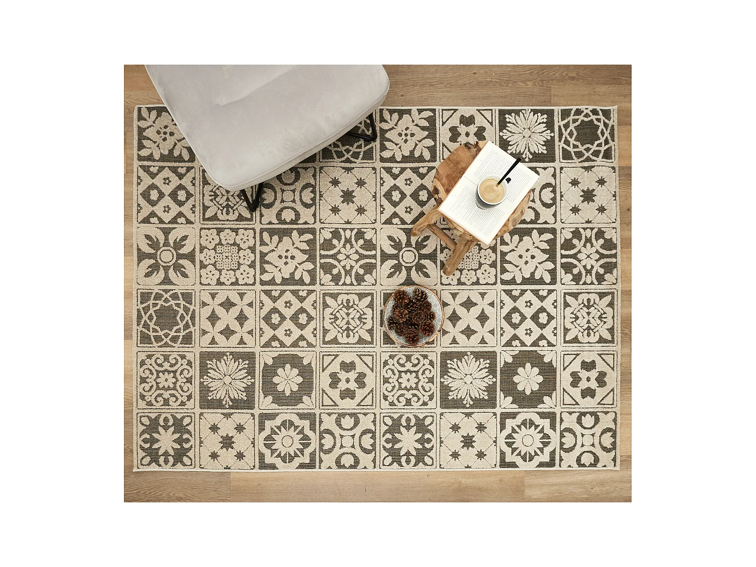 Tapis Lisbonne Relief 150x200cm Blanc, Noir