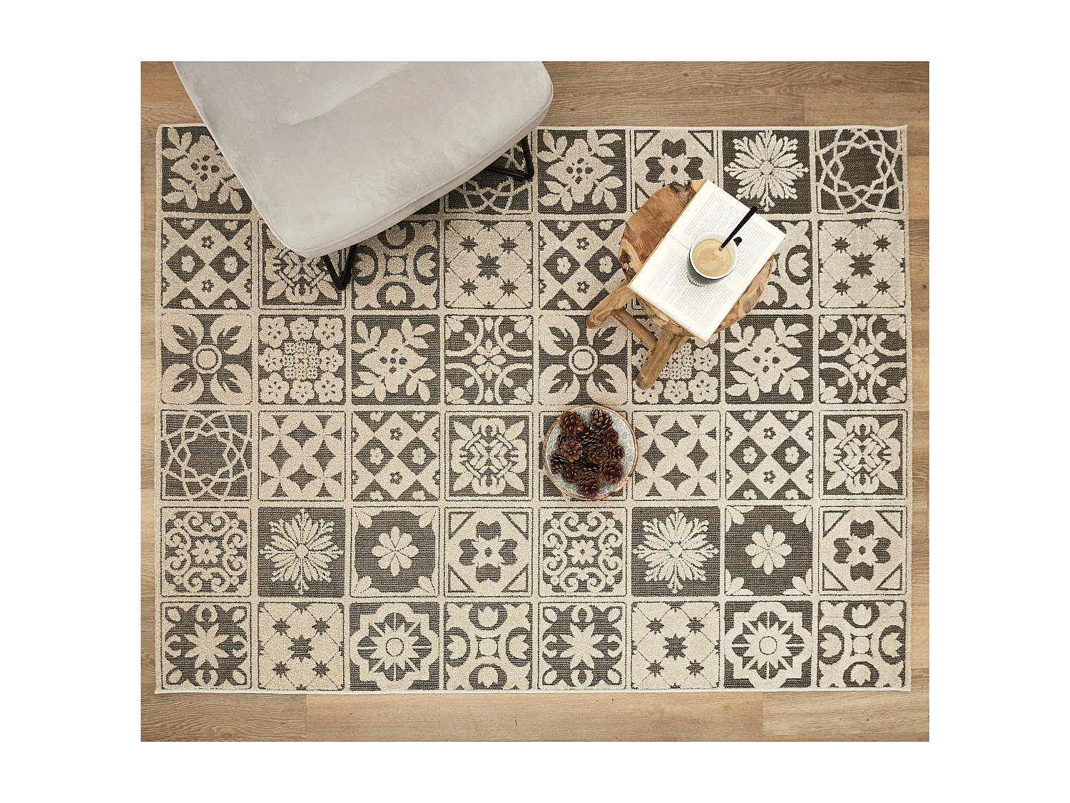 Tapis Lisbonne Relief 150x200cm Blanc, Noir