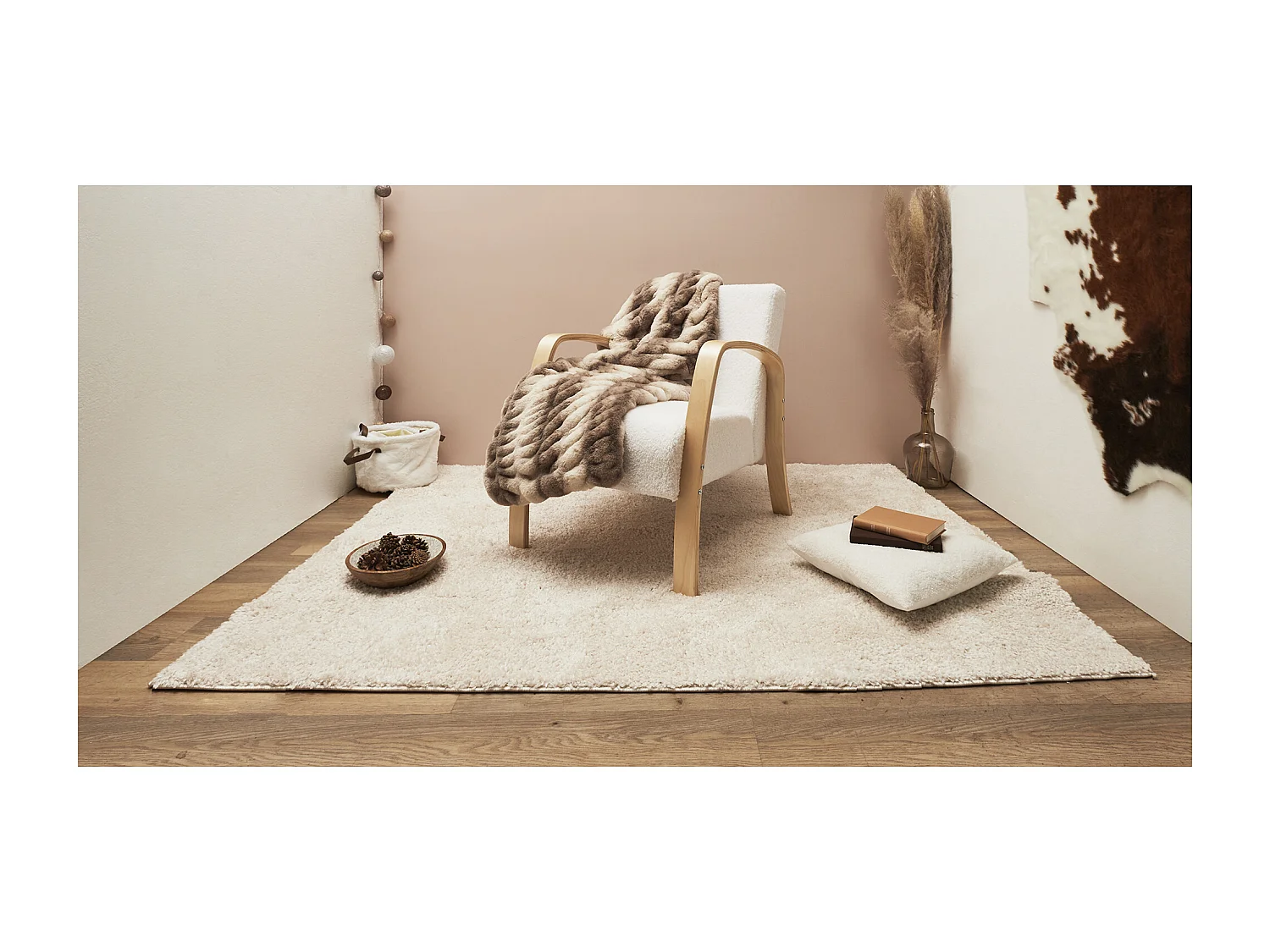 Tapis Alaska Creme 150x200cm Blanc, Beige