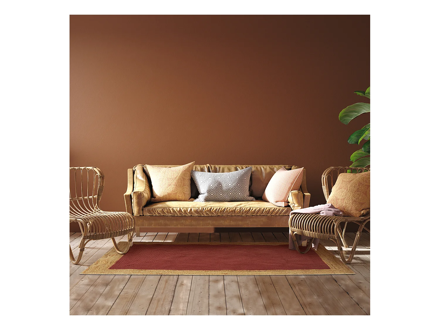 Tapis Jute Coton Terracotta 120x170cm Rouge, Marron