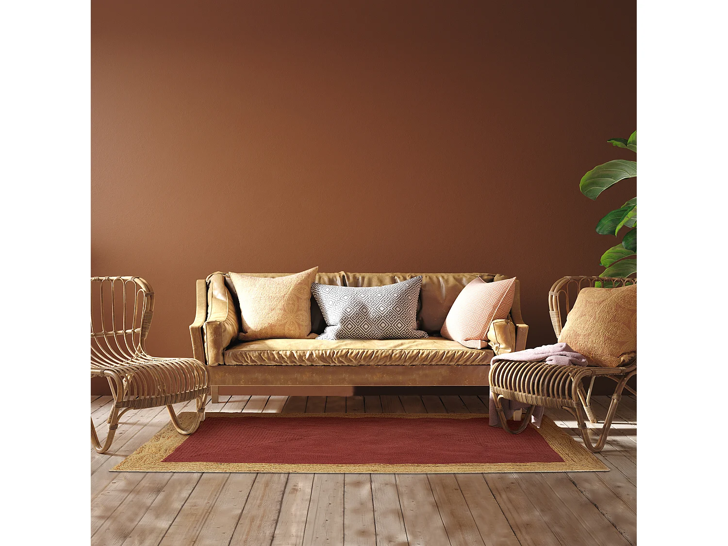 Tapis Jute Coton Terracotta 120x170cm Rouge, Marron