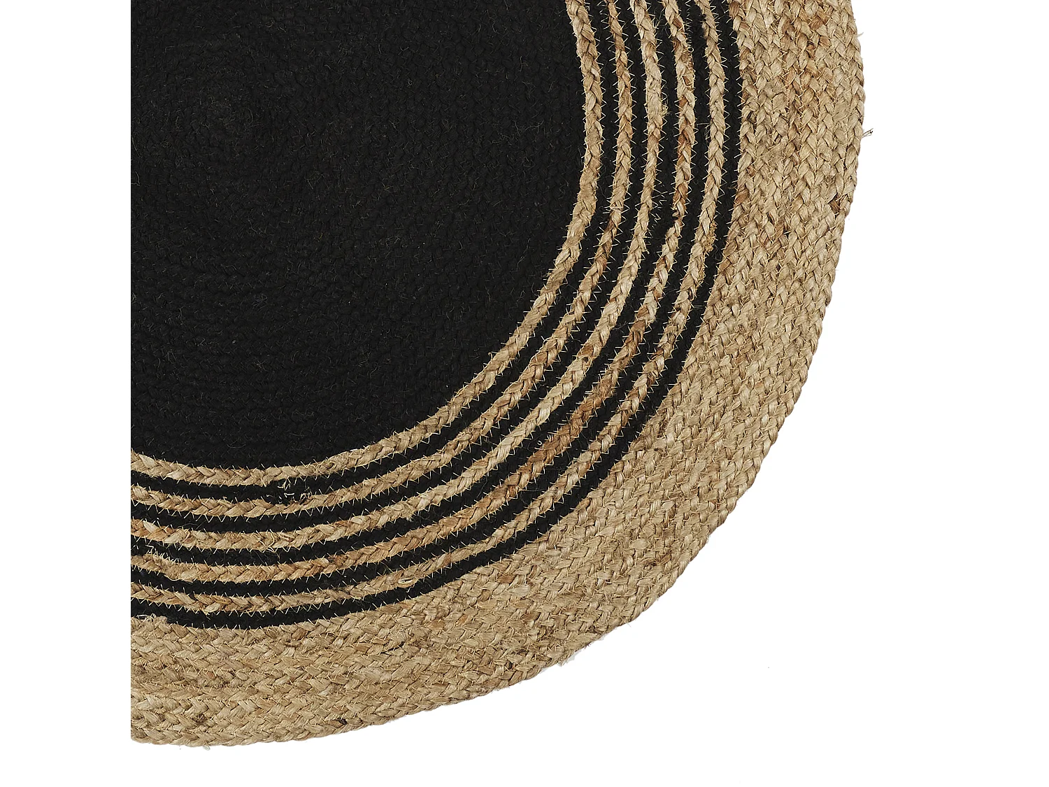 Tapis Rond Jute Coton Noir 90cm Marron, Noir