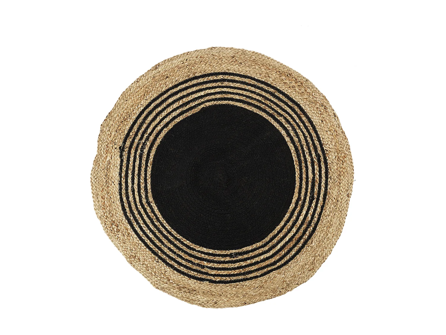 Tapis Rond Jute Coton Noir 90cm Marron, Noir