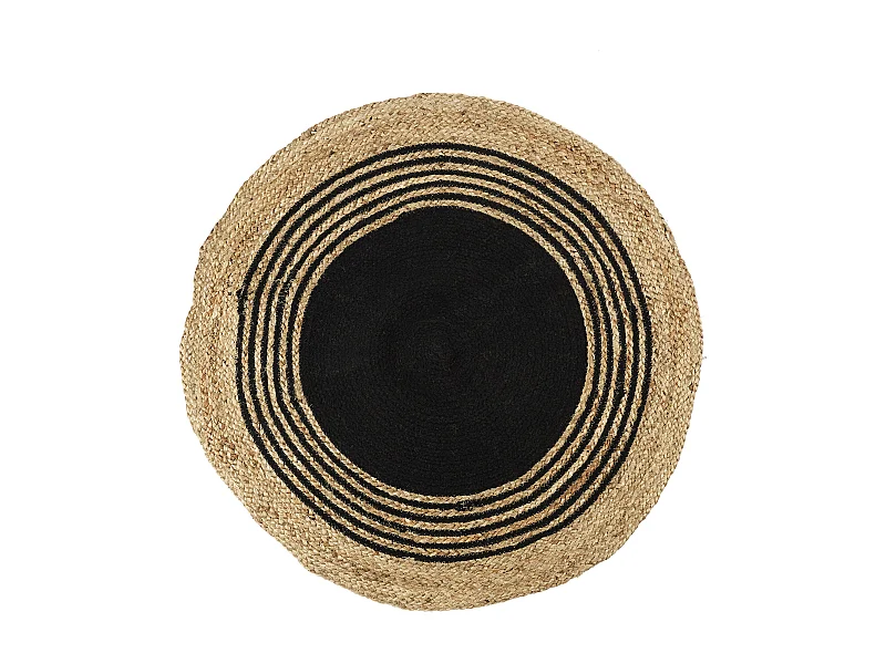 Tapis Rond Jute Coton Noir 90cm Marron, Noir