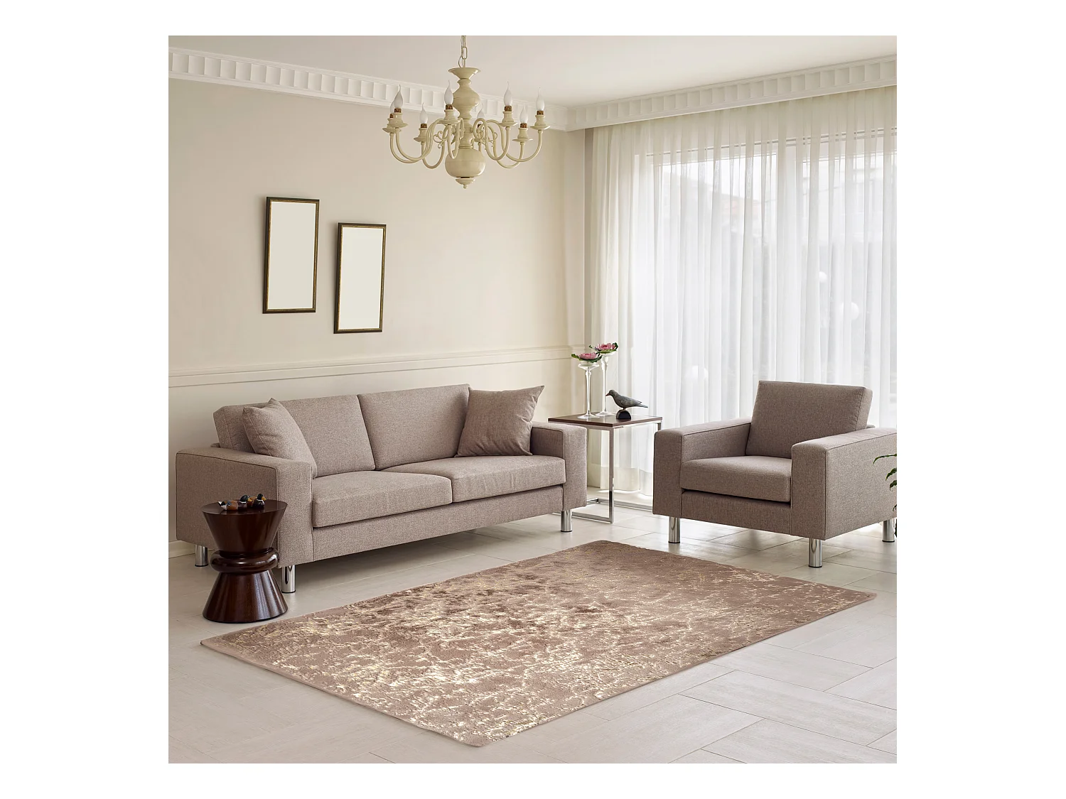 Tapis Imit Fourrure Imp Dore Taupe 120x170cm Gris, Or