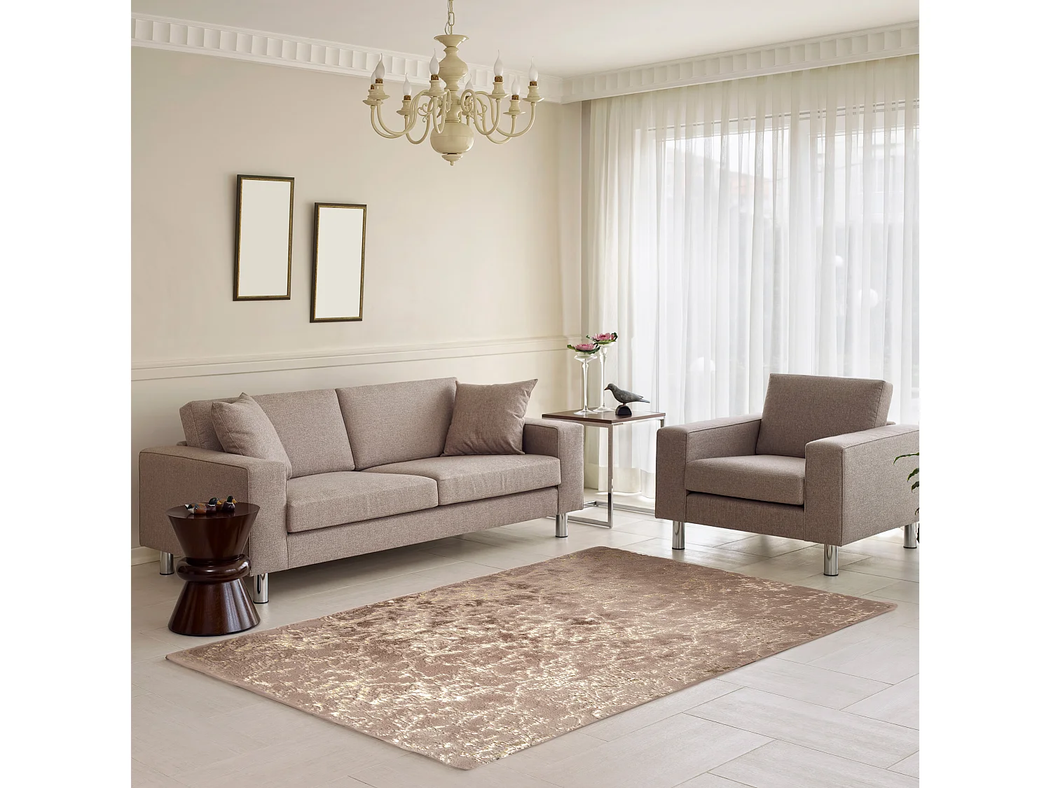 Tapis Imit Fourrure Imp Dore Taupe 120x170cm Gris, Or