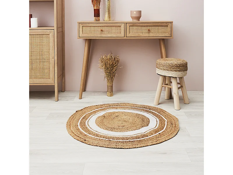 Tapis Rond Déco en Jute "Limo" 90cm Blanc
