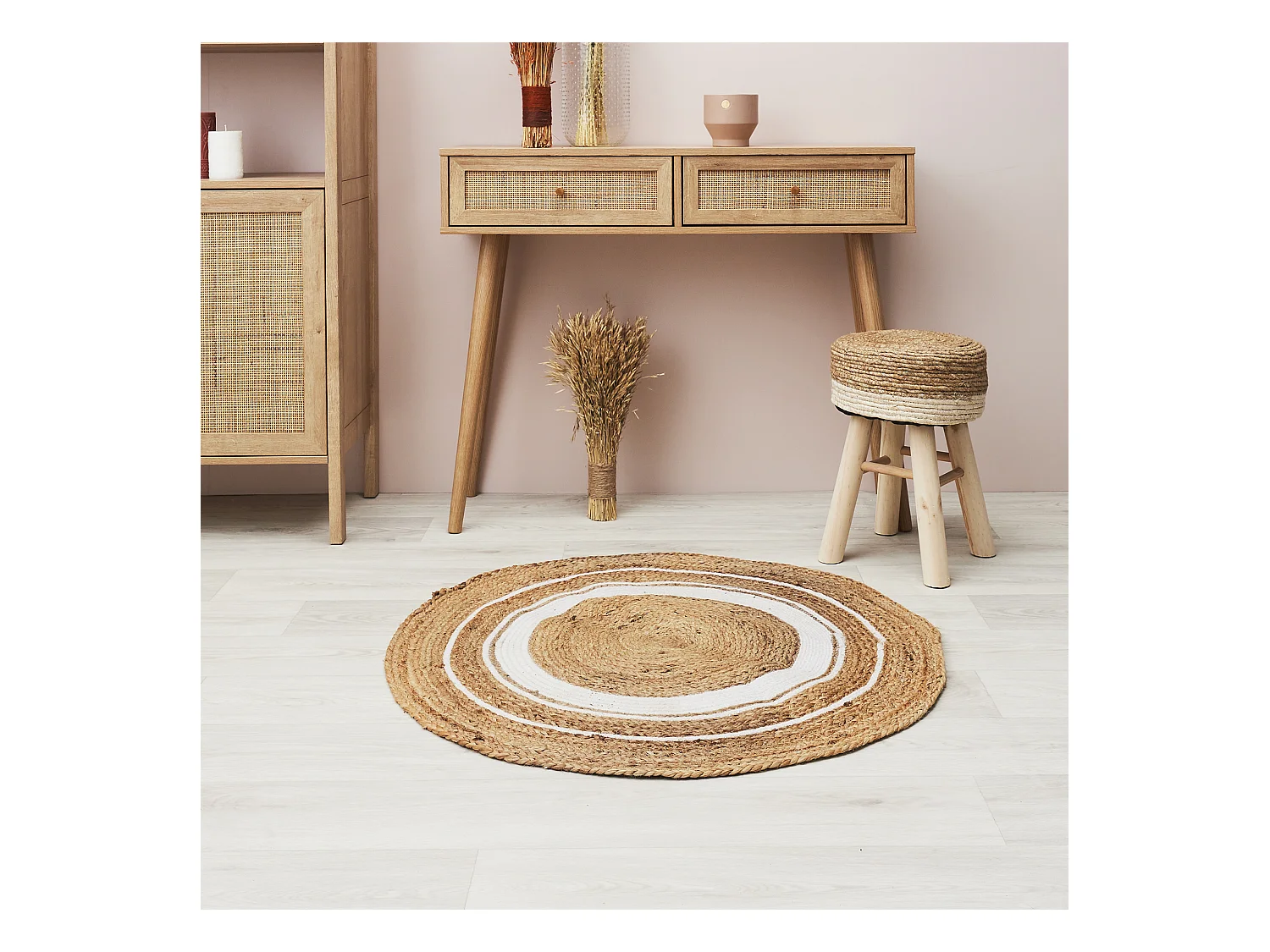 Tapis Rond Déco en Jute "Limo" 90cm Blanc