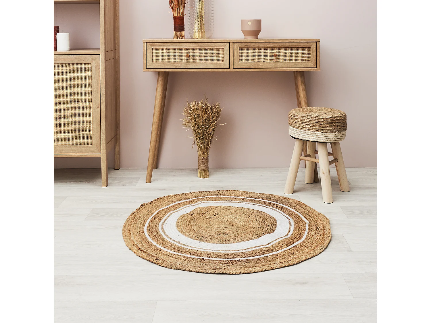 Tapis Rond Déco en Jute "Limo" 90cm Blanc