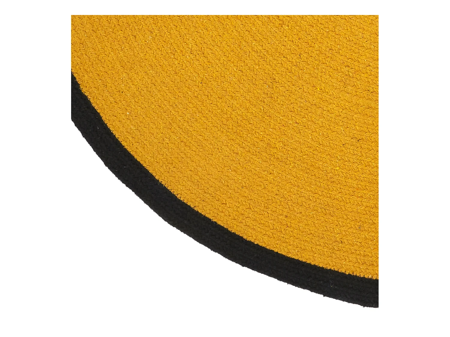 Tapis Rond Coton Moutarde Bord Noir 120cm Jaune