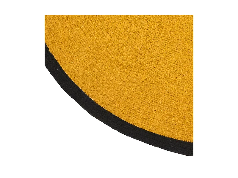 Tapis Rond Coton Moutarde Bord Noir 120cm Jaune