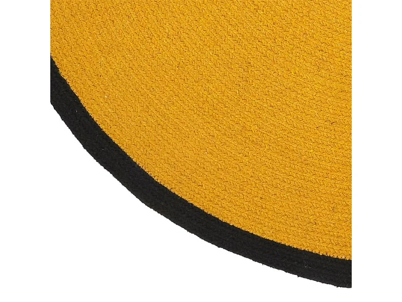 Tapis Rond Coton Moutarde Bord Noir 120cm Jaune