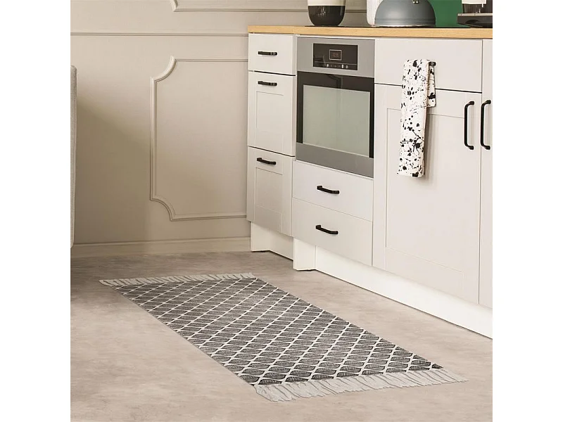 Tapis Déco à Franges "Zeste" 50x80cm Noir & Blanc