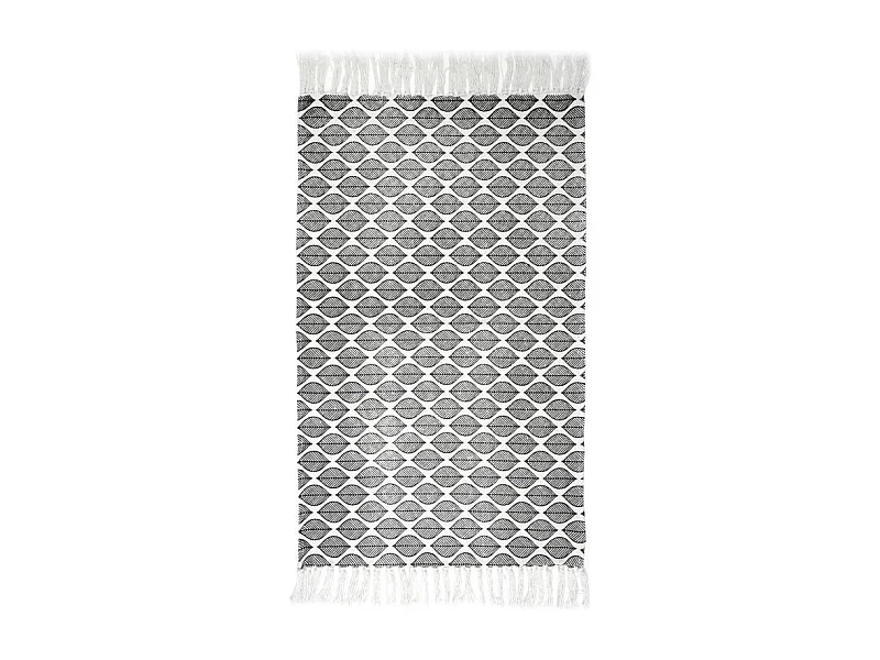Tapis Déco à Franges "Zeste" 50x80cm Noir & Blanc