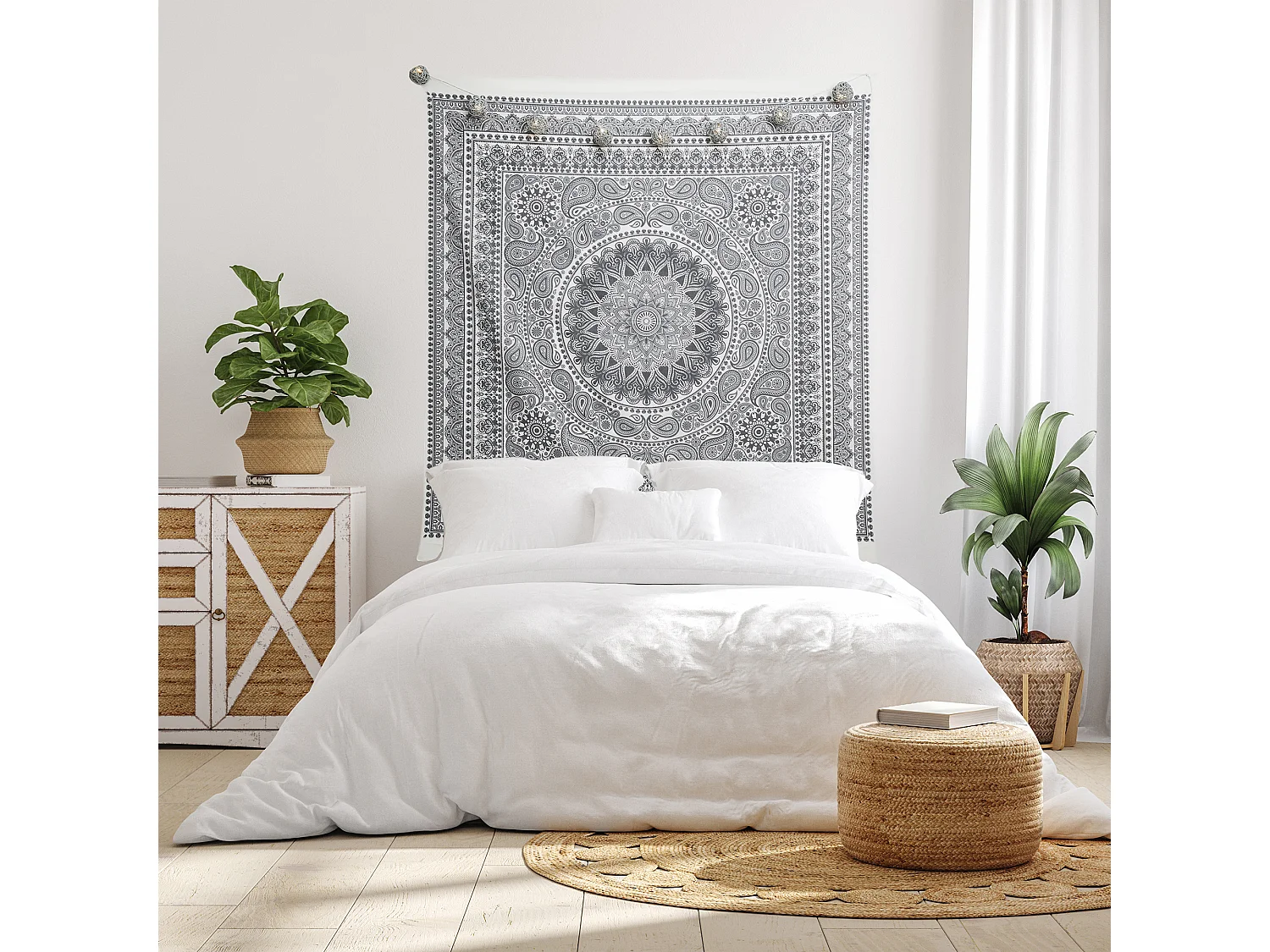 Tapisserie Murale Mandala Gris 150x150cm Gris