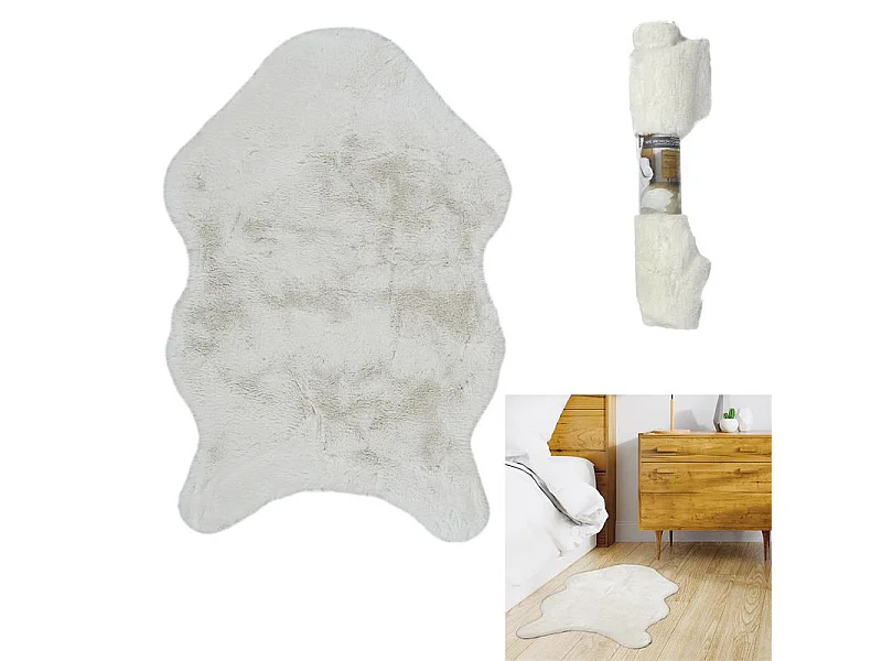 Tapis Imitation Fourrure Poil Fin Ecru 60x90cm