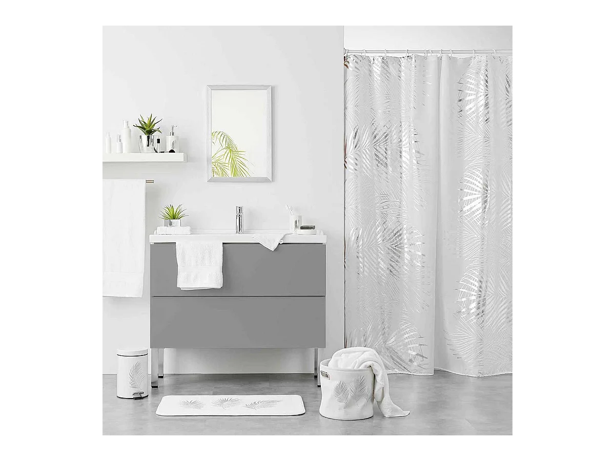 Tapis Contour WC Imprimé "Orbella" 45x45cm Blanc & Argent