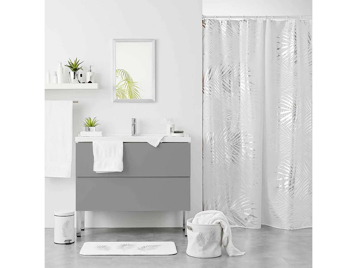 Tapis Contour WC Imprimé "Orbella" 45x45cm Blanc & Argent