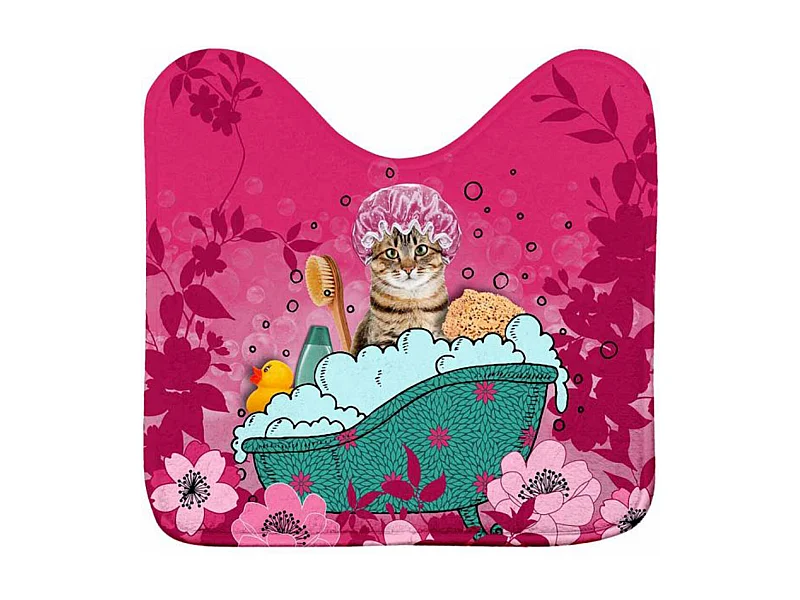 Tapis Contour WC Imprimé "Chatibulle" 45x45cm Rose